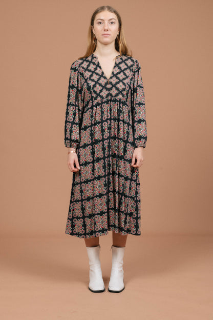 Boden Floral Long Sleeved Maxi Dress (Black)