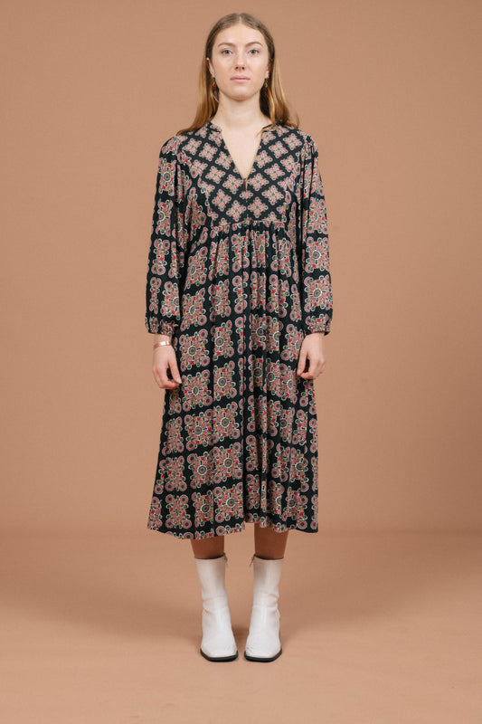 Boden Floral Long Sleeved Maxi Dress (Black)
