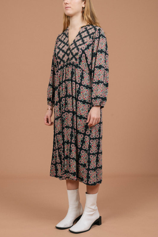 Boden Floral Long Sleeved Maxi Dress (Black)