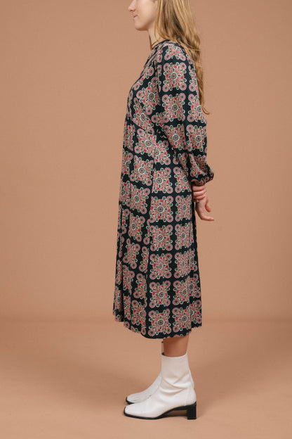 Boden Floral Long Sleeved Maxi Dress (Black)
