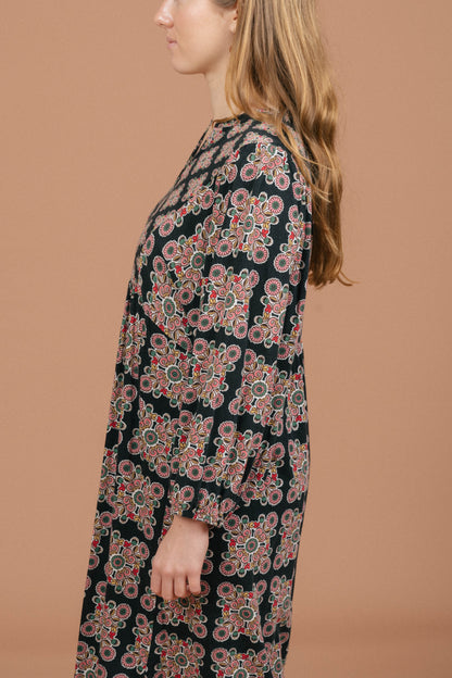 Boden Floral Long Sleeved Maxi Dress (Black)