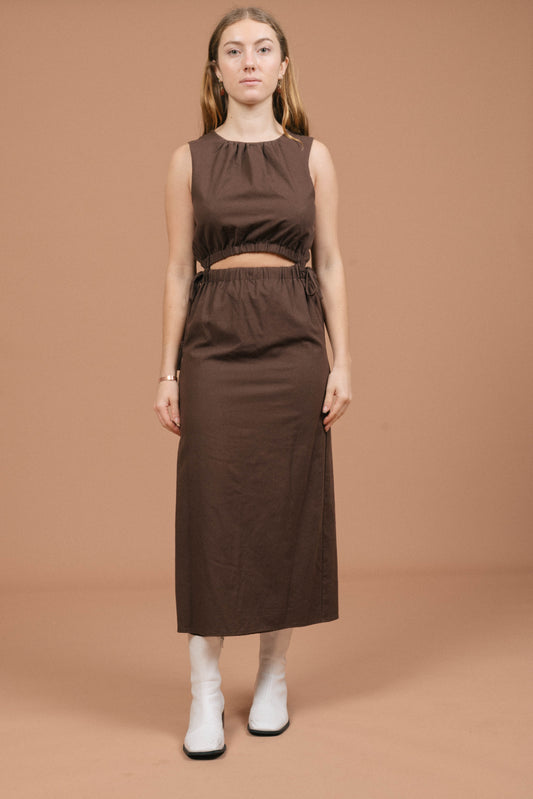 Calli Linen Midi Dress (Brown)