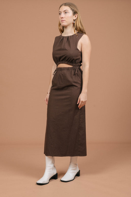 Calli Linen Midi Dress (Brown)