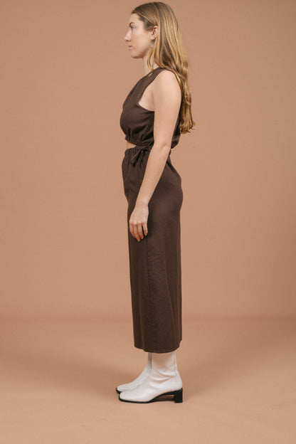 Calli Linen Midi Dress (Brown)