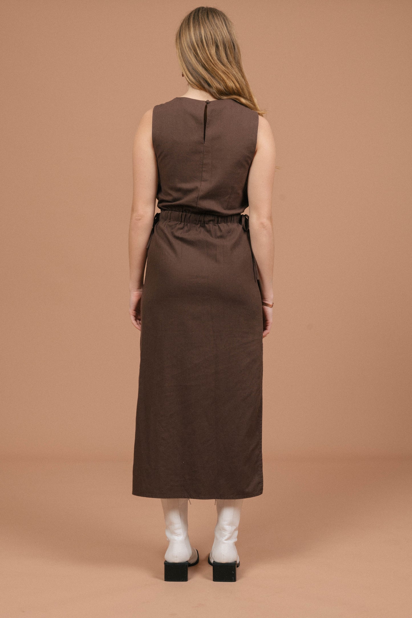 Calli Linen Midi Dress (Brown)
