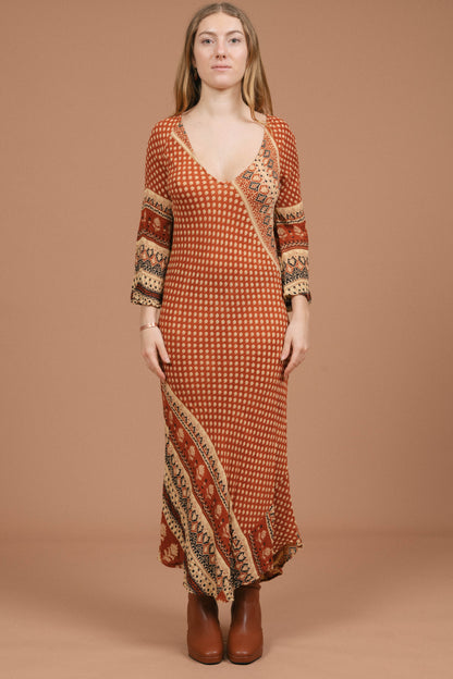 Tree of Life Long Sleeved Maxi Dress (Rust/Multi)