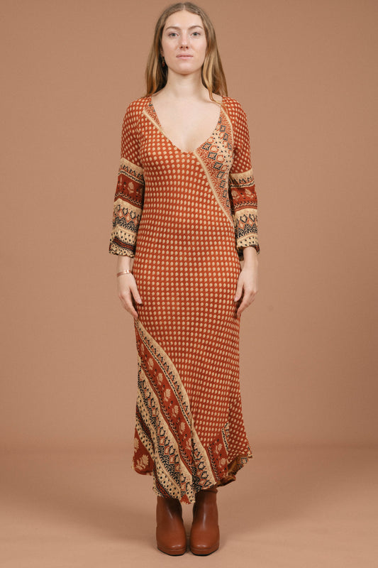 Tree of Life Long Sleeved Maxi Dress (Rust/Multi)