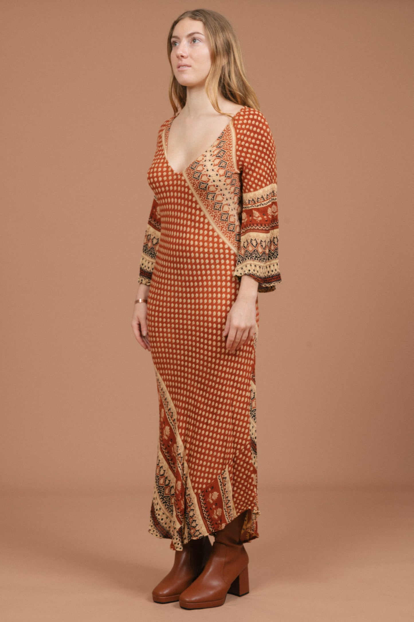 Tree of Life Long Sleeved Maxi Dress (Rust/Multi)