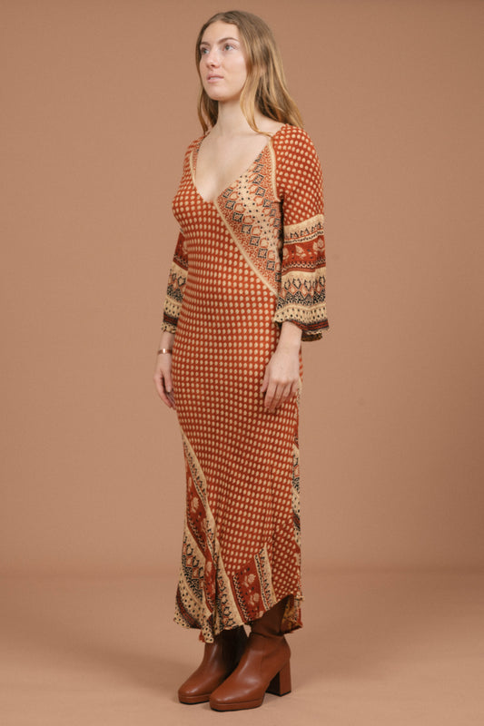 Tree of Life Long Sleeved Maxi Dress (Rust/Multi)