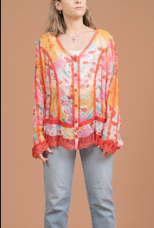 Fanny Lam Sheer Floral Blouse (Multi)