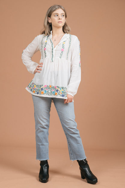 Antik Batik Blouse with Floral Detailing (White)