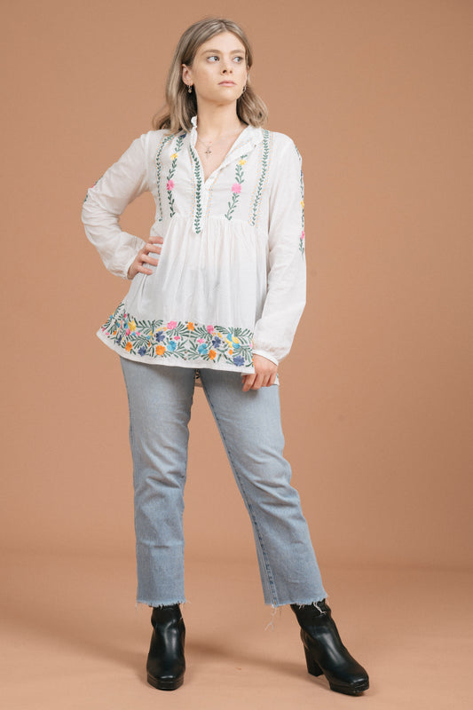 Antik Batik Blouse with Floral Detailing (White)