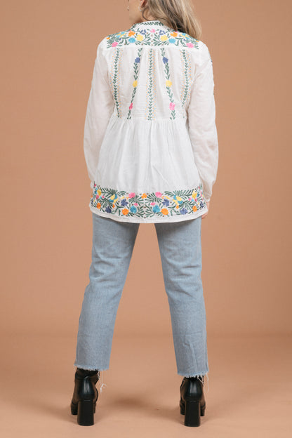 Antik Batik Blouse with Floral Detailing (White)