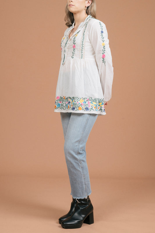 Antik Batik Blouse with Floral Detailing (White)